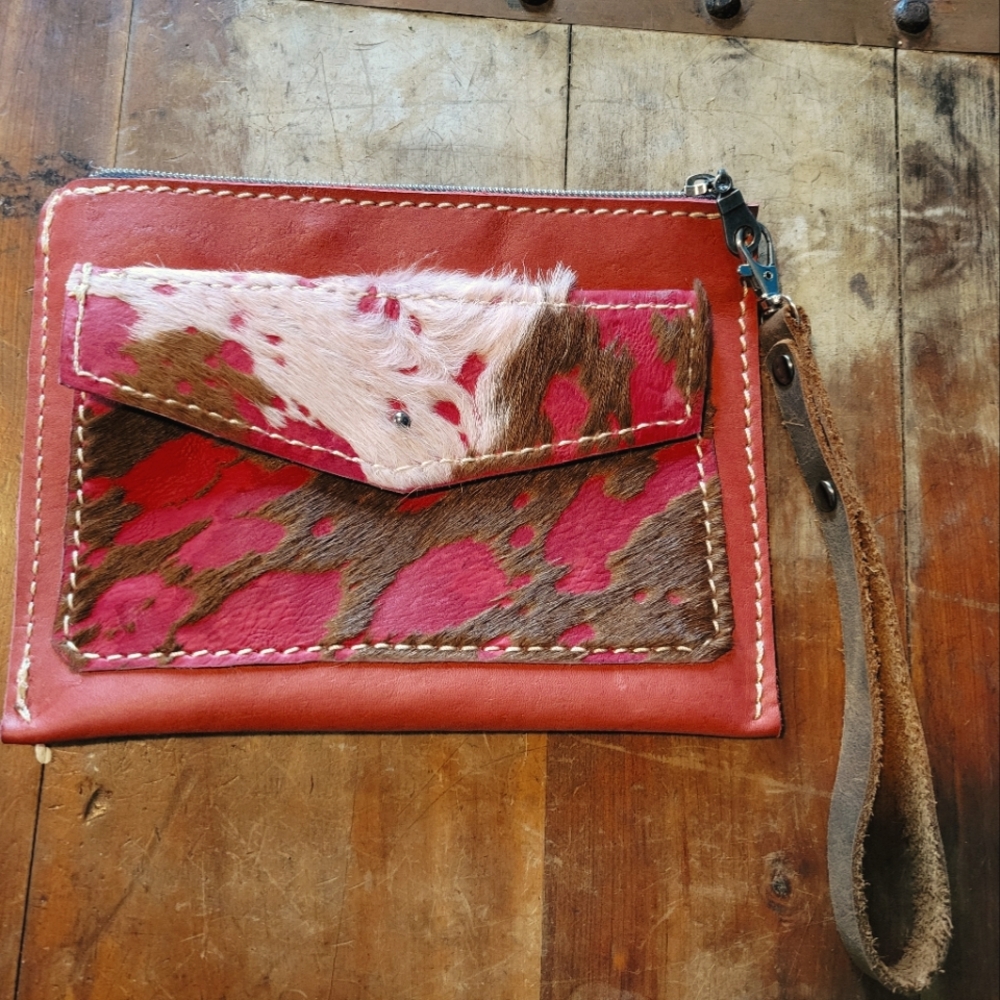 Handmade Hair on Cow Print in Pink Clutch